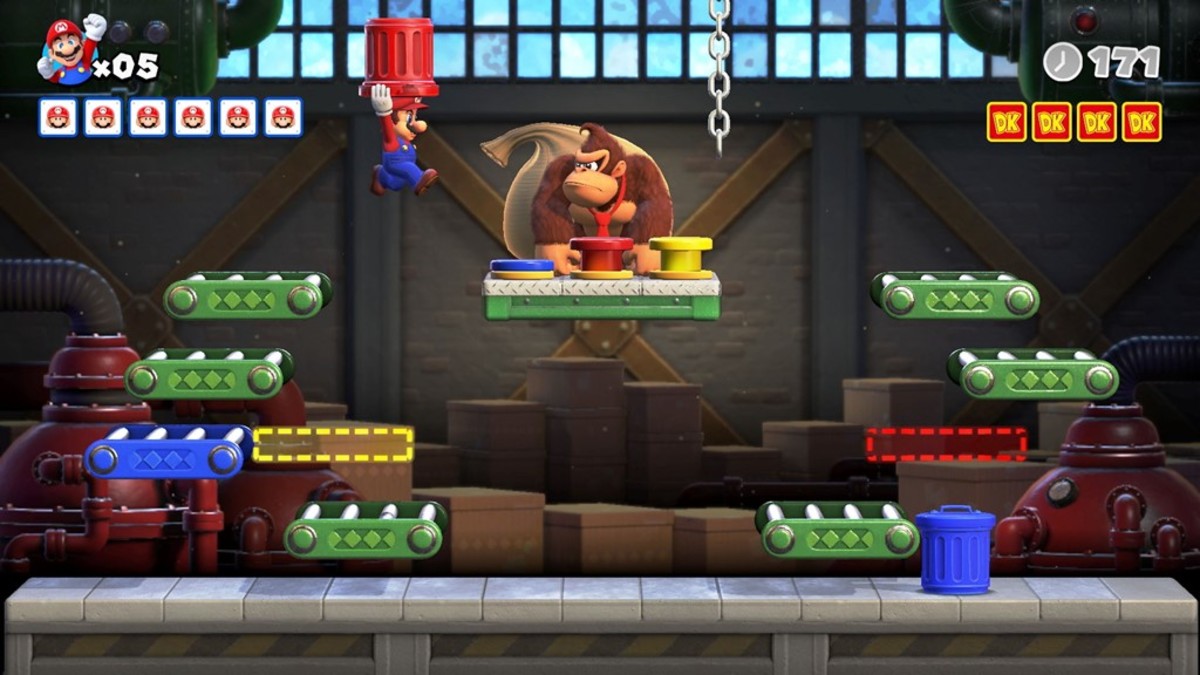 Mario vs. Donkey Kong remake screenshot showing one of the puzzle-platforming levels